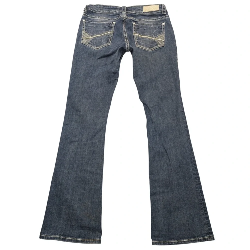 Rock & Roll Cowgirl Bootcut Jeans Women(32X33) Dark Wash‎ Blue Embroidered